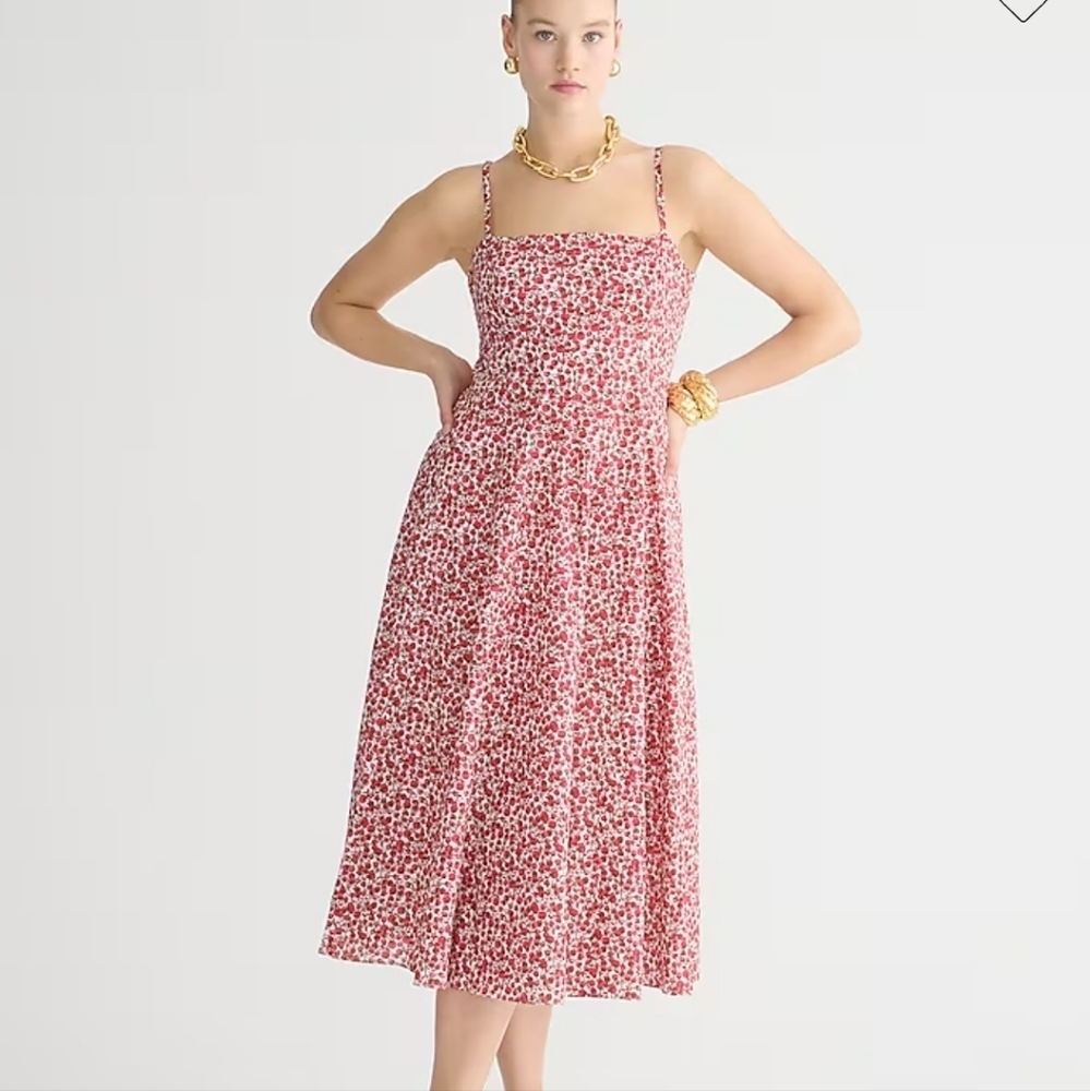 J Crew Seamed flare midi dress in Liberty® Eliza's Red fabric | Sz 8 NWT BY920